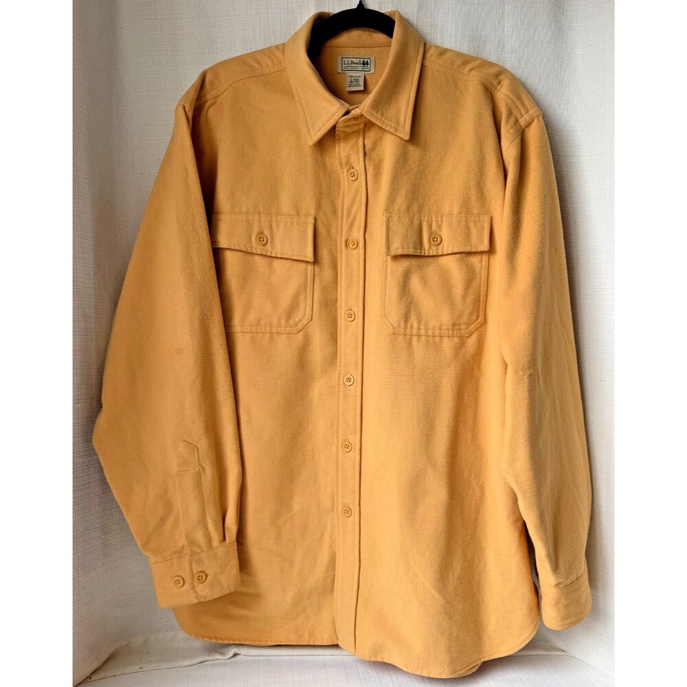 L.L.Bean Chamois Cloth Shirt Mens Large Gold Yellow 100% Cotton Flannel Outdoor